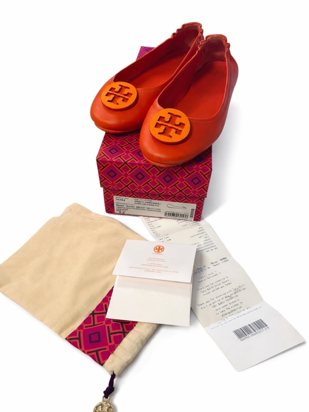 Tory Burch Orange Logo Ballet Flats like new only worn about three times.